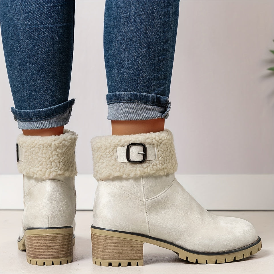Bottines Hiver Femme Fourrées – Bottes Confortables à Revers Peluche