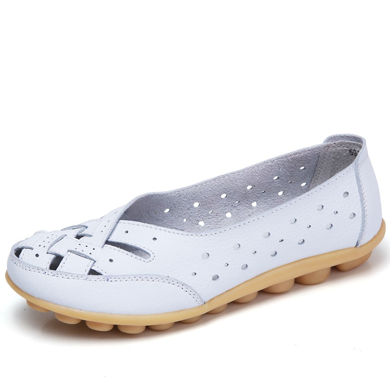 Sandale mocassin cuir perforé femme Evalinne - photo produit