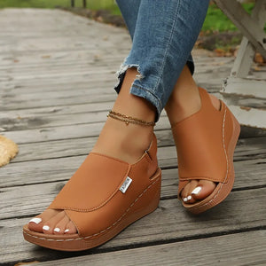 Sandales Compensées à Bout Ouvert pour Femme - Bride Croisée