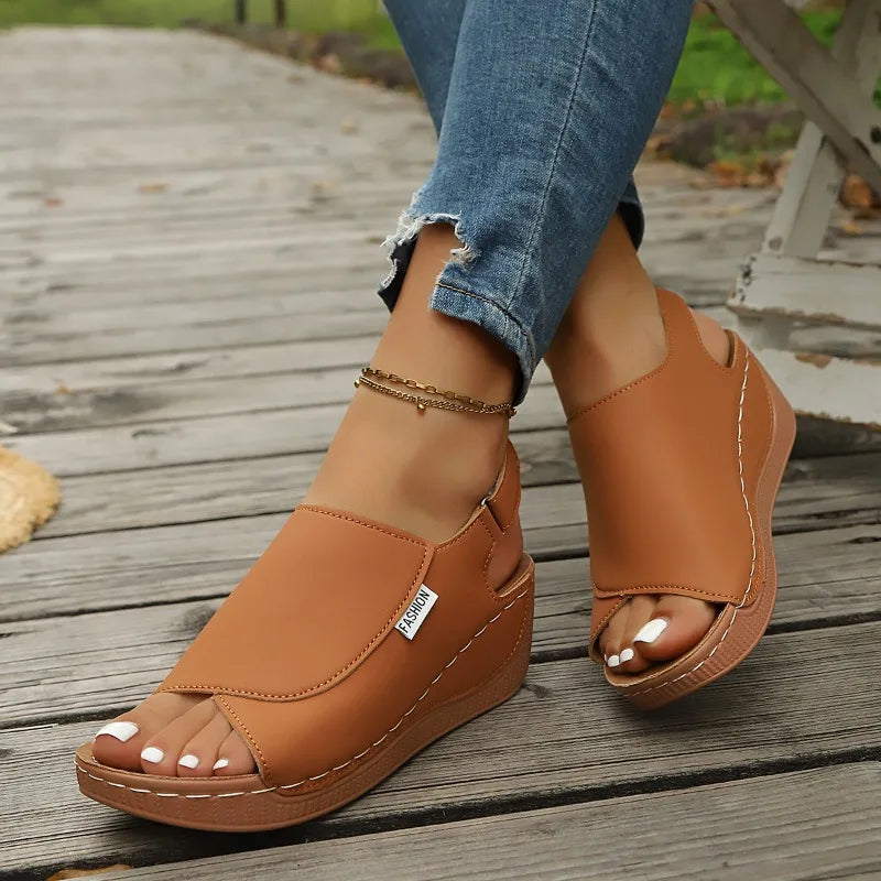 Sandales Compensées à Bout Ouvert pour Femme - Bride Croisée