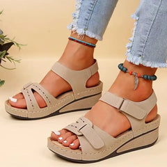 Sandales Femme Compensées à Velcro Confort
