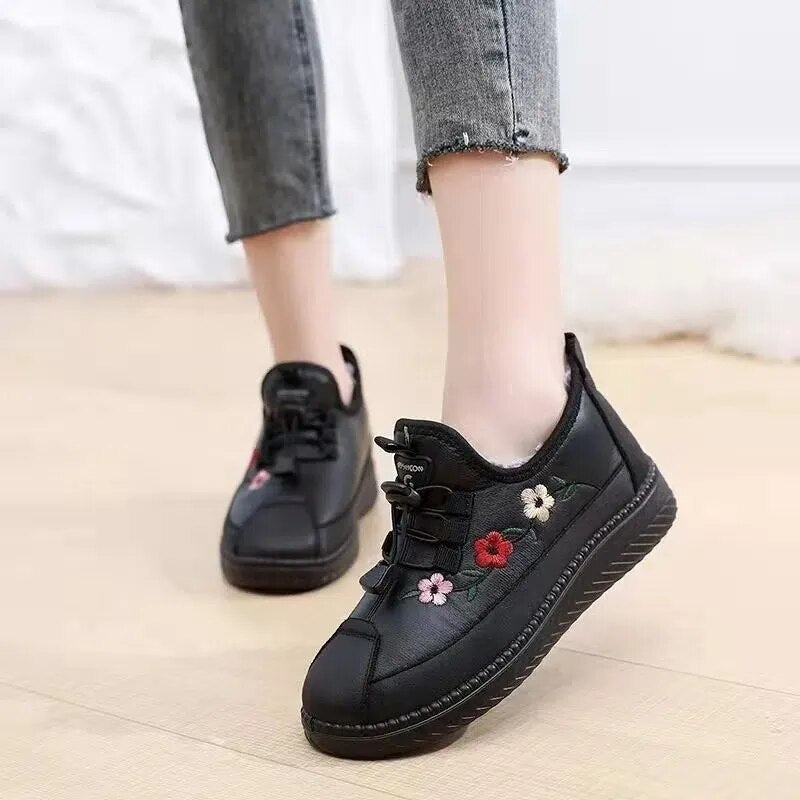 Chaussures Hiver Femme Basse Fourrées Confort Fleurs