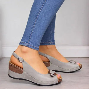 Sandales Femme Cuir Compensées à Bout Ouvert & Bride Arrière Boucle