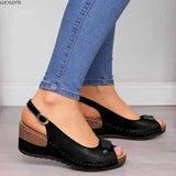 Sandales Femme Cuir Compensées à Bout Ouvert & Bride Arrière Boucle