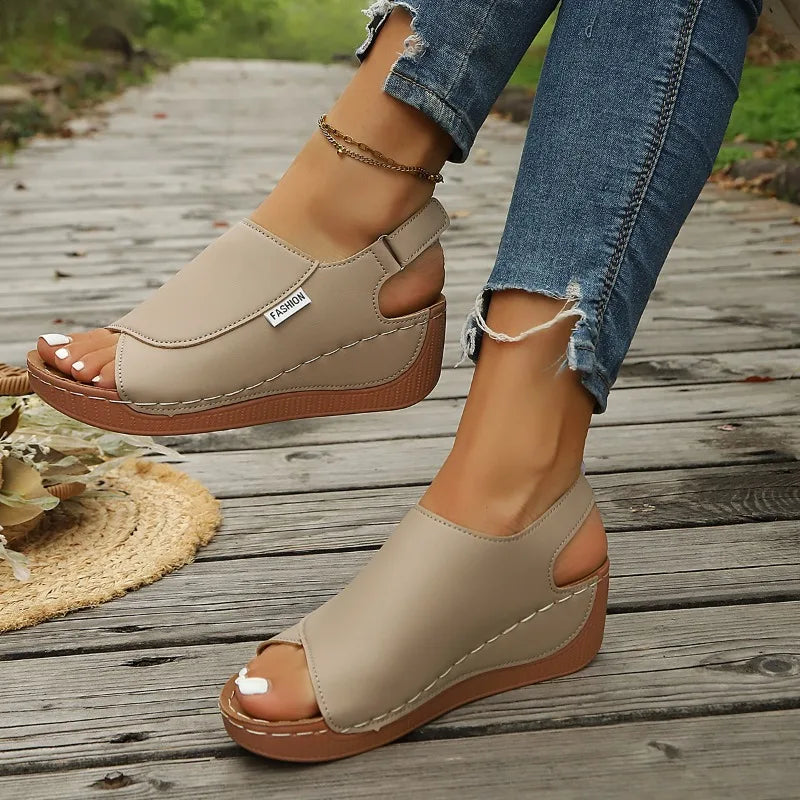 Sandales Compensées à Bout Ouvert pour Femme - Bride Croisée