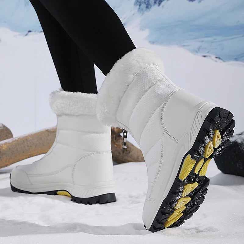 Bottes de Neige Femme Fourrées Chaudes Antidérapantes