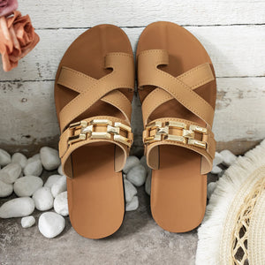 Sandales Femme Cuir à Brides Croisées & Détail Doré