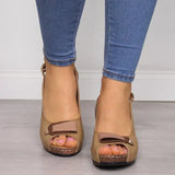Sandales Femme Cuir Compensées à Bout Ouvert & Bride Arrière Boucle