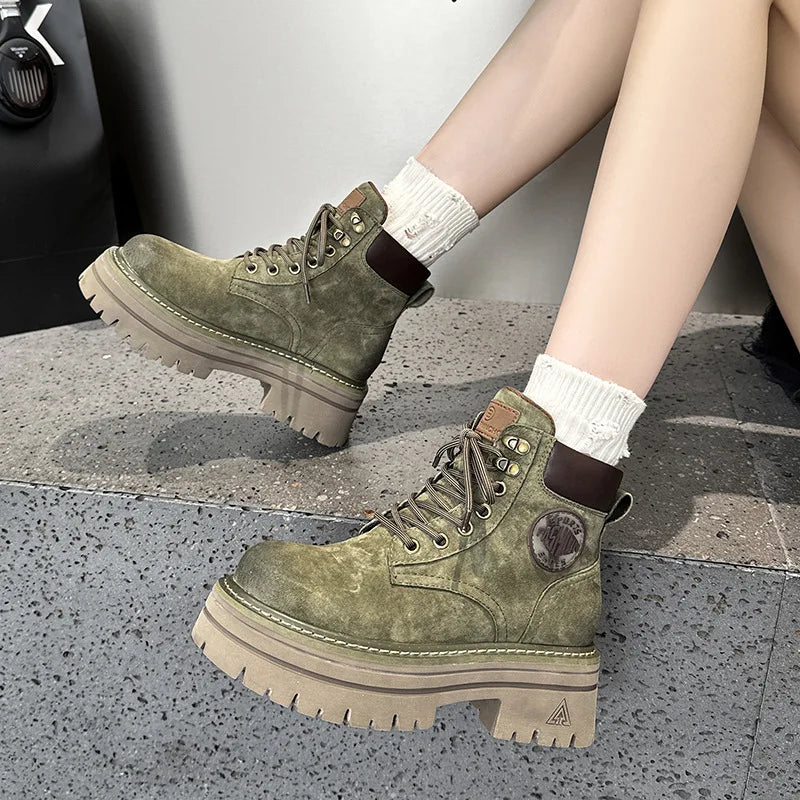 Bottes Femme en Cuir Mi-Mollet à Semelle Épaisse