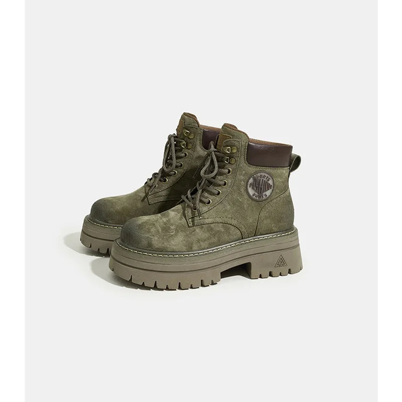 Bottes Femme en Cuir Mi-Mollet à Semelle Épaisse