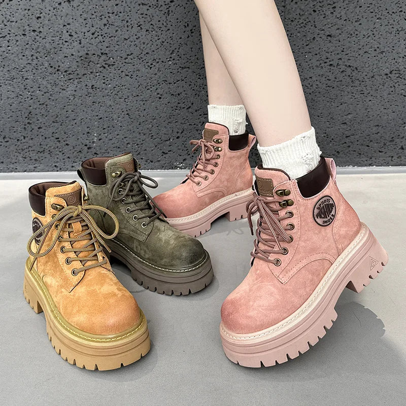 Bottes Femme en Cuir Mi-Mollet à Semelle Épaisse