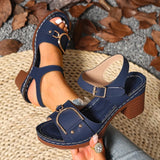 Sandales Femme Cuir à Talon Carré, Bride Cheville & Détail Boucle Dorée