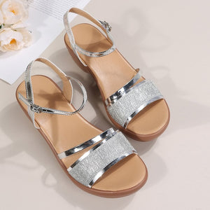 Sandales à talon bloc femme – sandales dorées à brides cheville pour soirée
