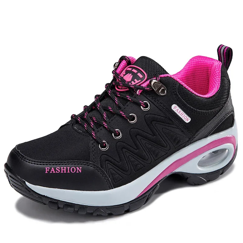 Baskets Femme en Cuir Imperméables à Plateforme – Chaussures de Marche Antidérapantes