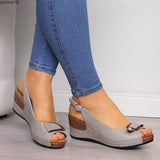 Sandales Femme Cuir Compensées à Bout Ouvert & Bride Arrière Boucle