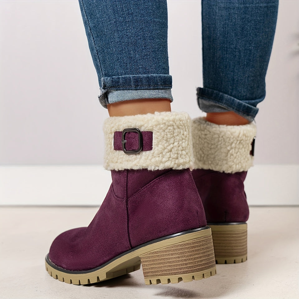Bottines Hiver Femme Fourrées – Bottes Confortables à Revers Peluche